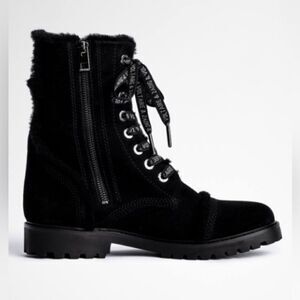 Zadig & Voltaire boots Joe black suede shearling combat boots new with box 40/9